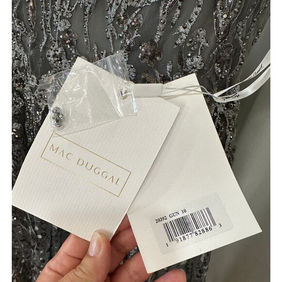 Mac Duggal Embellished Butterfly Fit Flare Tea-Length Dress Gray 20392 Sz 10 NWT - Picture 9 of 16